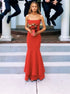 Spaghetti Straps Red Mermaid Prom Dresses LBQ1509